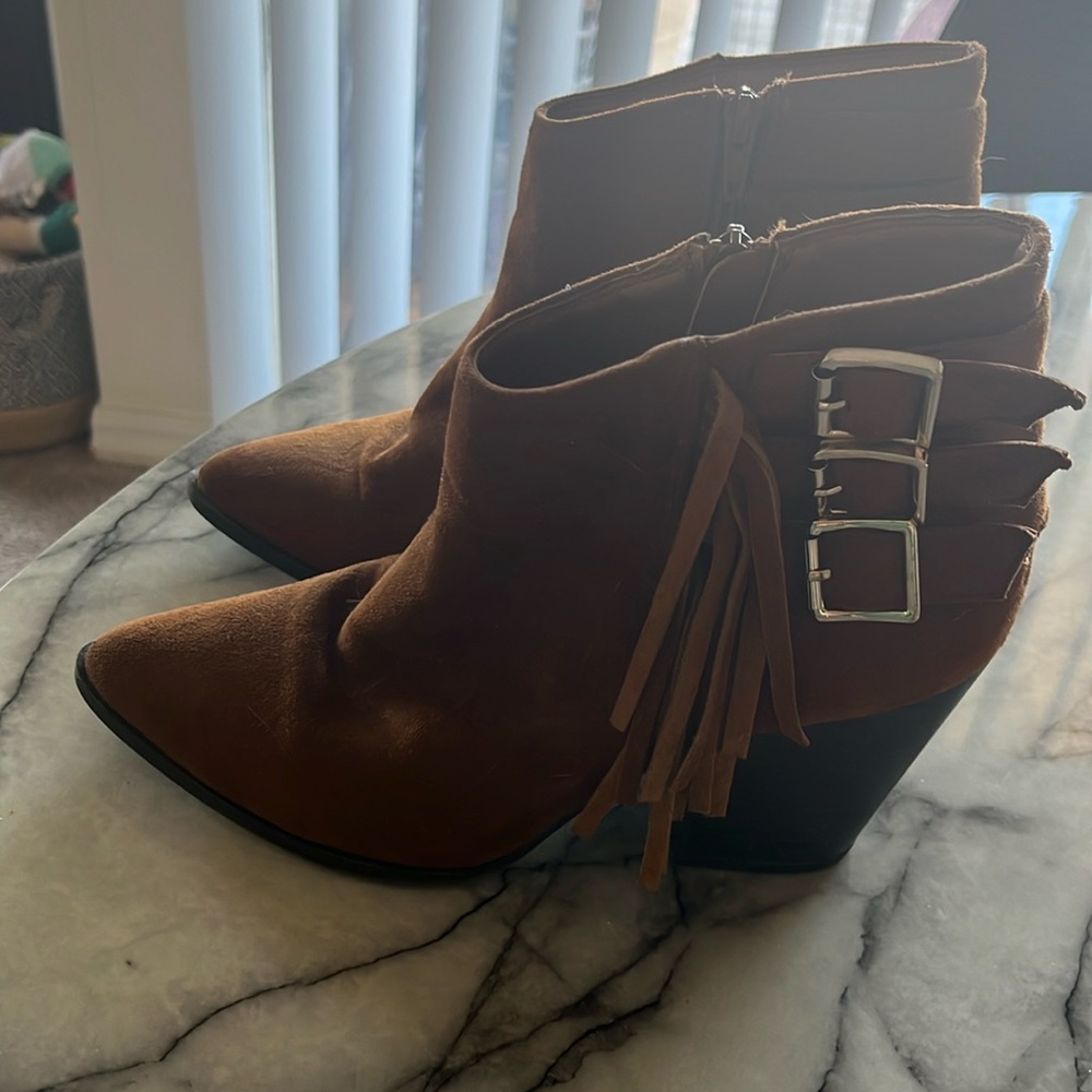 Jennifer Lopez brown fringe booties
